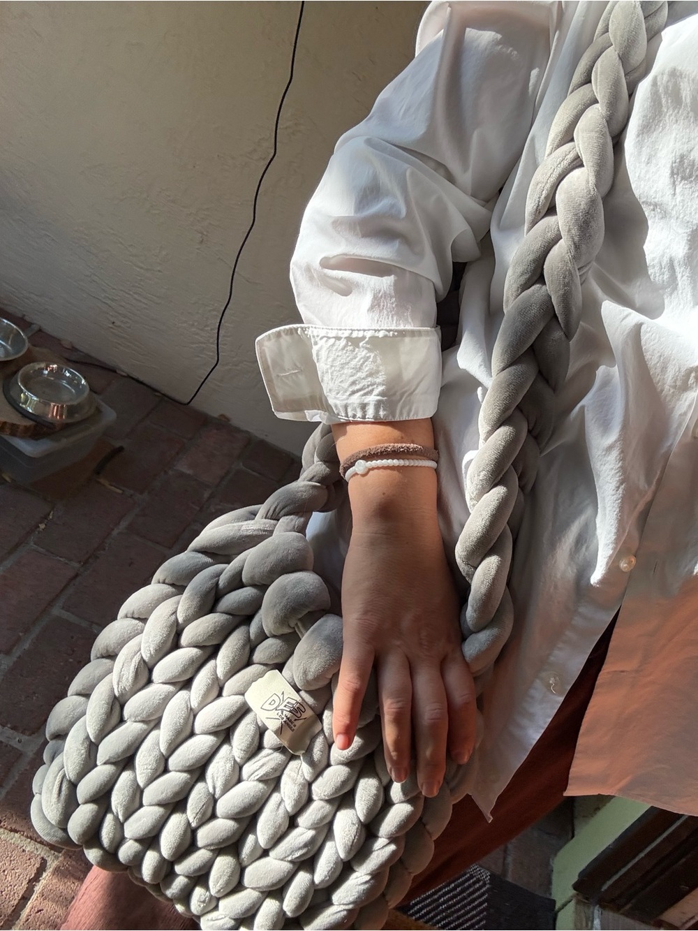 CHUNKY Hand Knit Shoulder Marshmallow Cross Body/ Shoulder Bag Gray Chenille